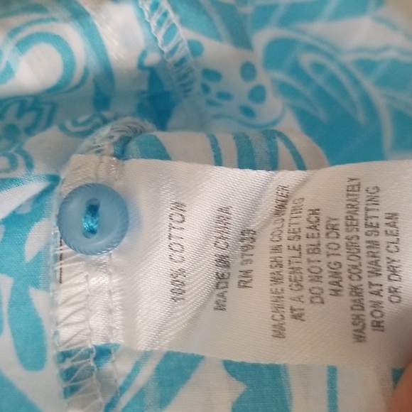 Peck&Peck Turquoise/Wht Paisley 100% Cotton 3/4 or ShortSleeve Button Down Shirt - Picture 7 of 7